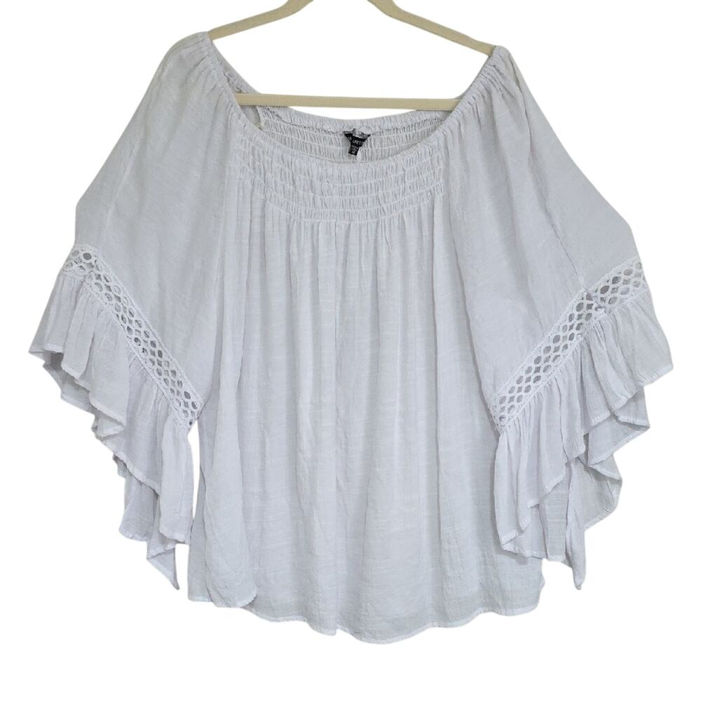 Womens Sz 3X White Ruffle Sleeve Smocked Peasant Beach Fairy Top Unique Spectrum